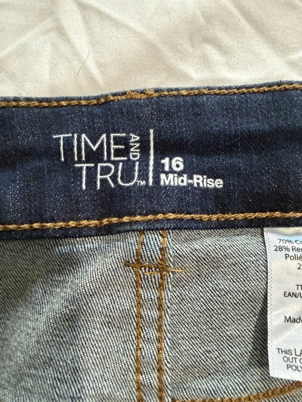 Time & Tru Dark Blue Rolled-Hem Denim Bermuda Shorts - Picture 3 of 7